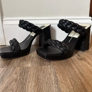 Women's Black Braided Heeled Sandals